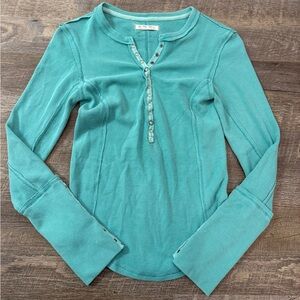 Free People Teal Long Sleeve Henley